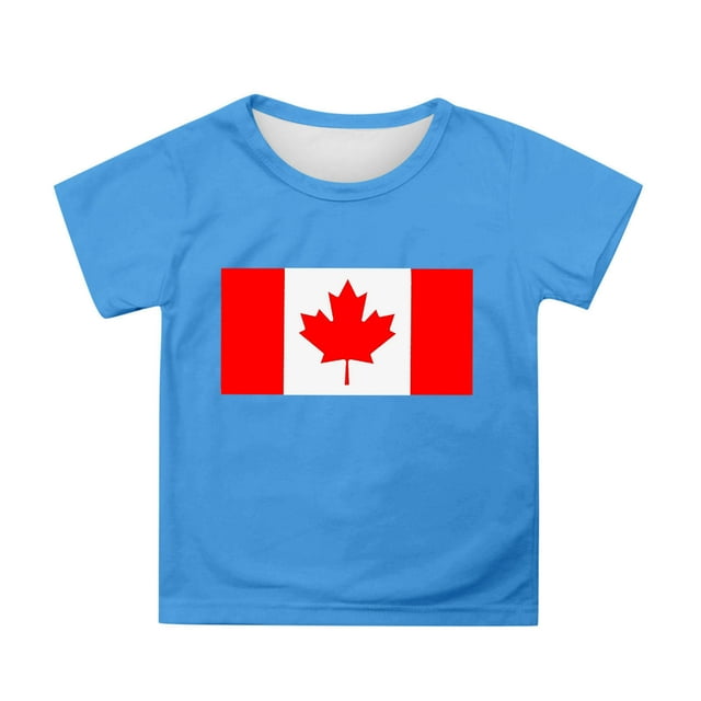 Chandails pour Filles Drapeau du Canada Feuille d'Érable Imprimée Enfants Garçons et Filles Été T-Shirt à Manches Courtes Décontracté Col Ras du Cou T-Shirt de Base Tee-Shirt Enfant Fille Bleu Ciel 6 Ans-7 Ans