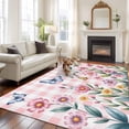 thumbnail image 3 of Pink Flowers Area Rugs Collection 5'x8', Spring Floral Butterfly Leaves Plants Rustic Plaid Non Slip Indoor Rectangle Throw Runner Rug Floor Mat Carpet for Living Room Dining Table Bedroom Nursery, 3 of 9