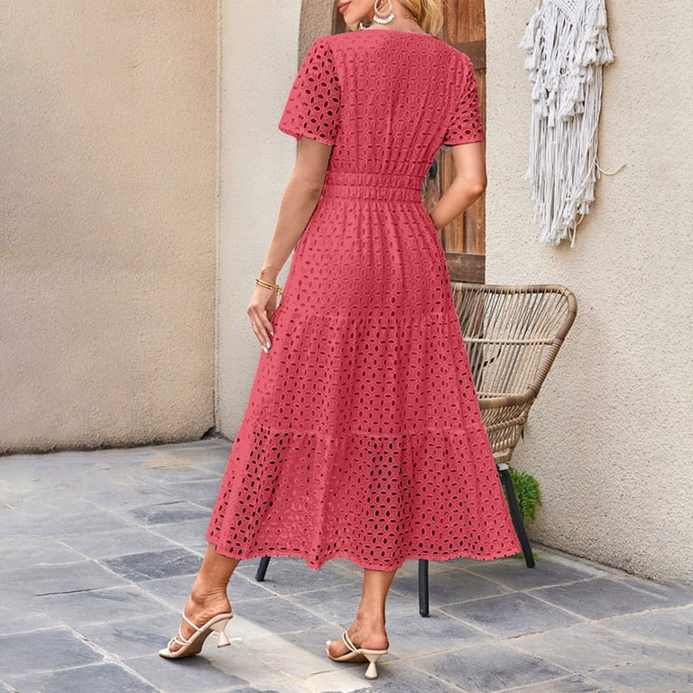 strapless open back dress Red Eyelet Flutter Sleeve Dress | Made in Italy main image 0