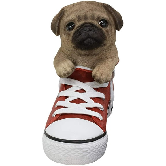 Ebros 'Paw-Star' Pups Fawn Pug Dog in Sneaker with Glass Eyes Figurine