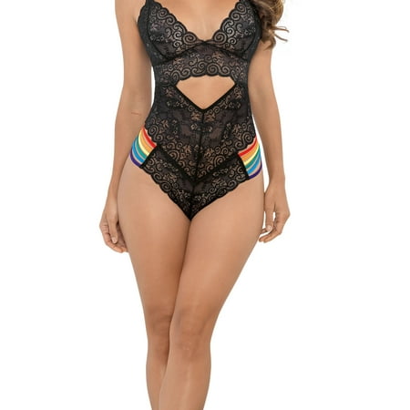 Pride Lace Teddy w/Rainbow Side Straps Black L/XL
