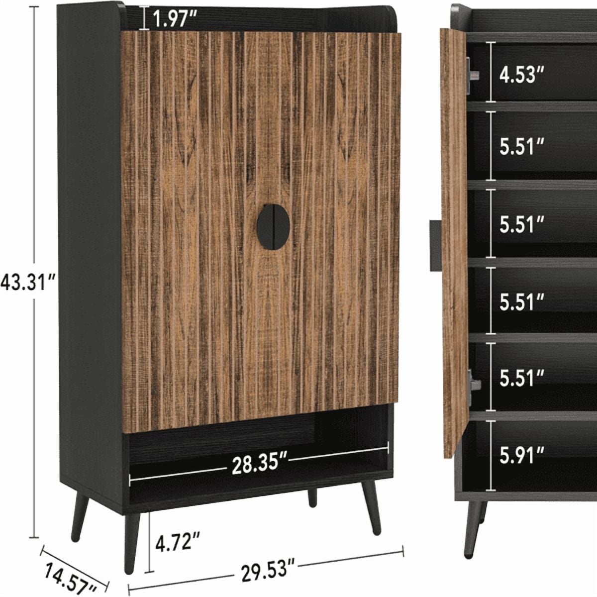 7-Tier Shoe Cabinet - 24-Pair Capacity, Adjustable Shelves, Grey Finish with Black Metal Accents, E0 Particle Board, for Entryway/Kitchen
