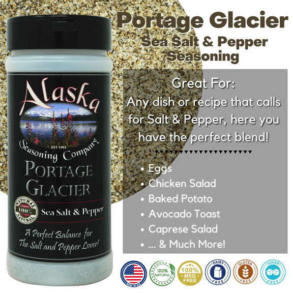 Portage Glacier Sea Salt & Pepper Seasoning Mix – All Purpose Seasoning Blend – 100% Natural Premium Sea Salt & Pepper  -  Perfect Balance For The Salt & Pepper Lover - Alaska Seasoning Company
