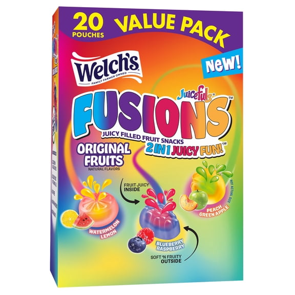 Welch's Fusions, Original Fruits, Soft Fruit Snacks, Gluten-Free, .8 oz, 20 Count