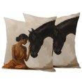 thumbnail image 2 of Women Outdoor Waterproof Throw Pillow Covers 24x24 Set of 2, Farmhouse Black Horse Country Rustic Decorative Pillowcases Cushion Pillowcase for Couch Sofa Patio Outside Pillow Protector, 2 of 9