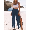 thumbnail image 2 of Asyoly Womens Elastic High Waist Split Thigh Wide Leg Wrap Beach Cover up Pants with Tassel, 2 of 7