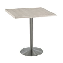 Indoor/Outdoor 42" Tall OD214 Stainless Steel Table Base with 22" Diameter Foot and 36" x 36" Square Indoor/Outdoor White Ash Top by the Holland Bar Stool Co.