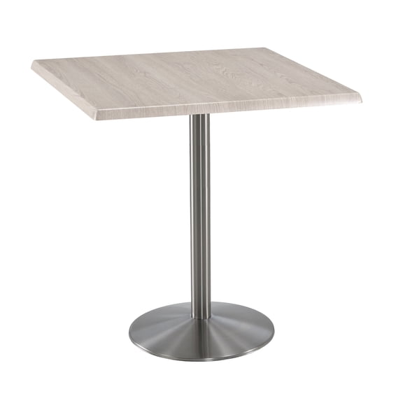 Indoor/Outdoor 42" Tall OD214 Stainless Steel Table Base with 22" Diameter Foot and 36" x 36" Square Indoor/Outdoor White Ash Top by the Holland Bar Stool Co.