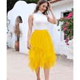 thumbnail image 4 of Women's Solid Color Irregular Tulle Skirt, A Line High Waist Midi Layered Mesh Party Skirt for Halloween, Prom, Wedding, Cosplay and Festival Yellow L, 4 of 7