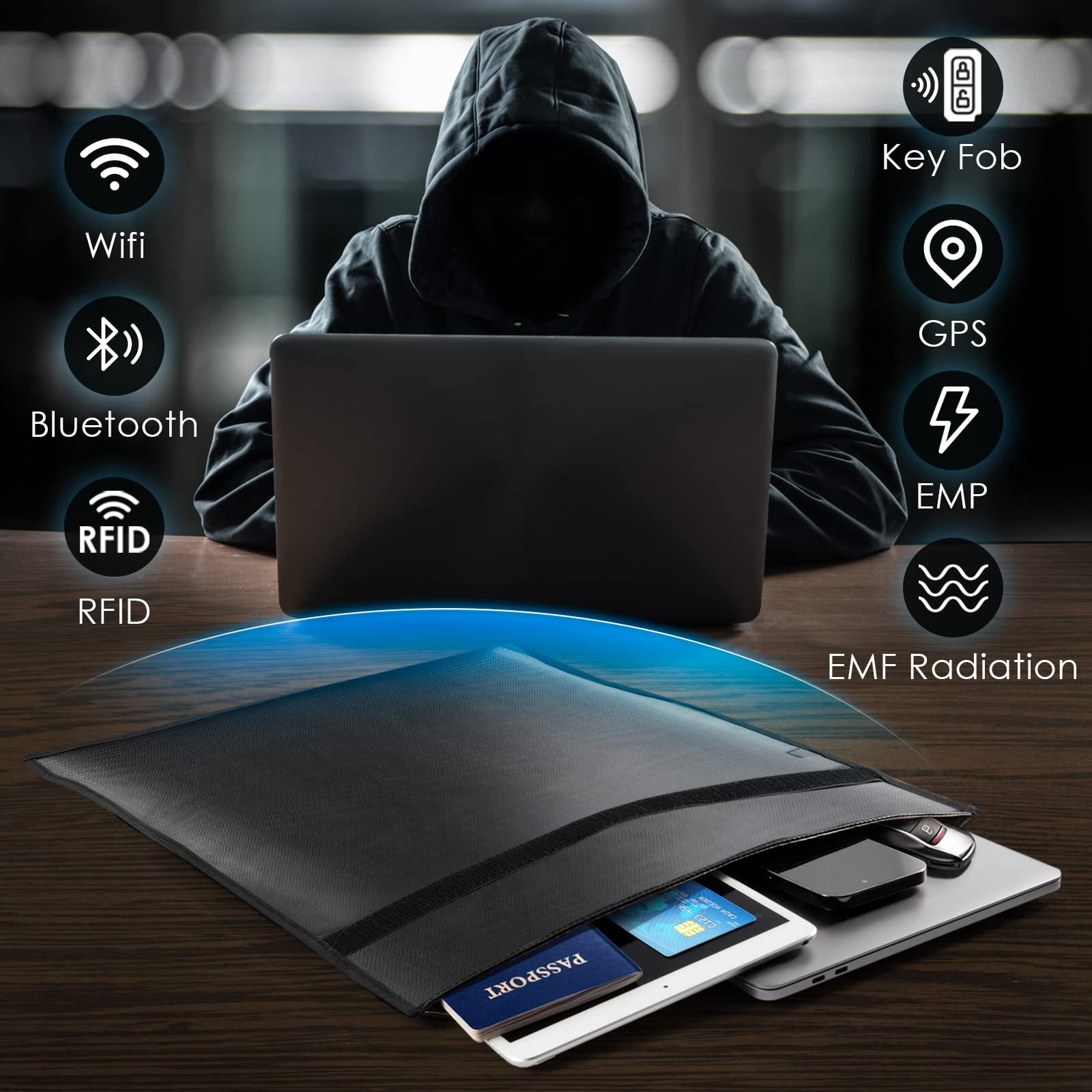 Faraday Bags EMP Proof,4 Pack Faraday Key Fob Protector for Car Keys & Phones & Tablets,Anti Tracking Car Key Signal Blocker, Fireproof & Waterproof Faraday Pouch RFID Bags Case