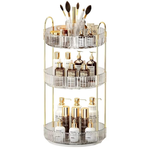 ABENNLY - Organizador de Maquillaje Giratorio de 360°, Organizador de Cambiador con Soporte para Cepillo para Polvo de Maquillaje,3 niveles,Se adapta recámara, Baño,encim