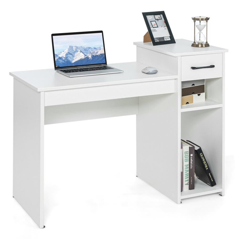 Demi Bonn Computer Desk PC Laptop Table with Drawer and Shelf, Small Home Office Desk Study Writing Table, White