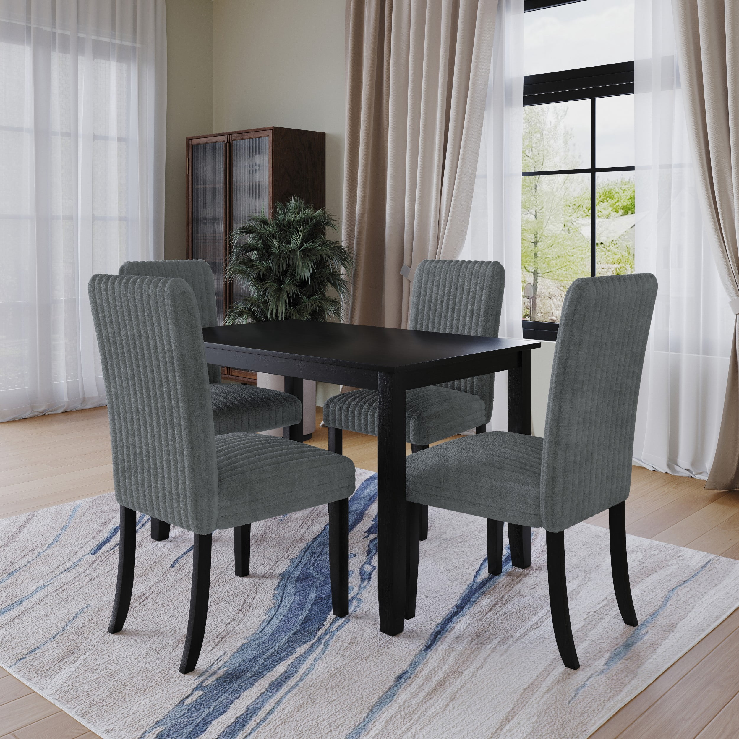 Home Design Guymon Dining Chair (Set of 2), Black/Gray, Cushioned Seat, Slat-Back Design, Comfortable Seating, Sturdy Frame, Modern Style, Durable Construction