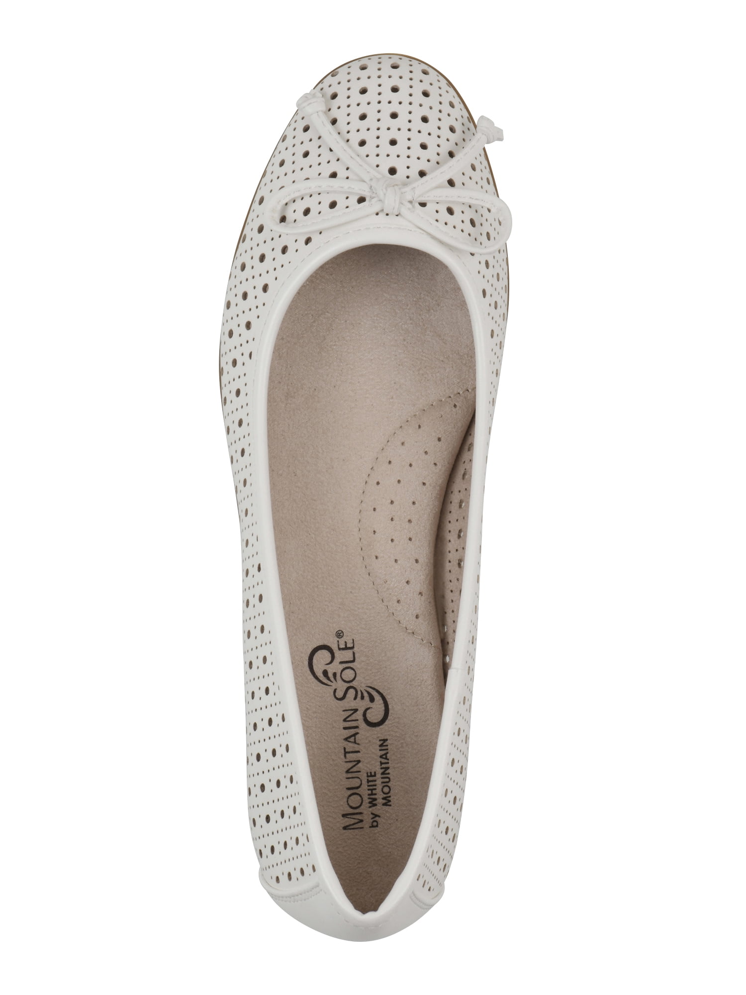 Mountain Sole Women's Perforated Ballet Flats with Bow and Comfort Insole, Wide Width Available