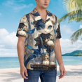 thumbnail image 5 of Goofa Exotic Blue Cat Hawaiian Shirt for Men, Unisex Summer Beach Casual Short Sleeve Button Down Shirts,Aloha Tropical Floral print shirt-, 5 of 9