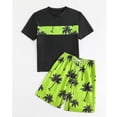 thumbnail image 4 of Atogsazn Kids Boys Hawaiian 2 Piece Outfit Children Casual Short Sleeve Tshirt Shorts Set Beach Clothes Tee Black 14-15 Years Fashion, 4 of 7