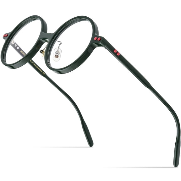 HEPIDEM Acetate Men Vintage Round Optical Glasses Frame Spectacles Eyeglasses (9158 Dark Green)