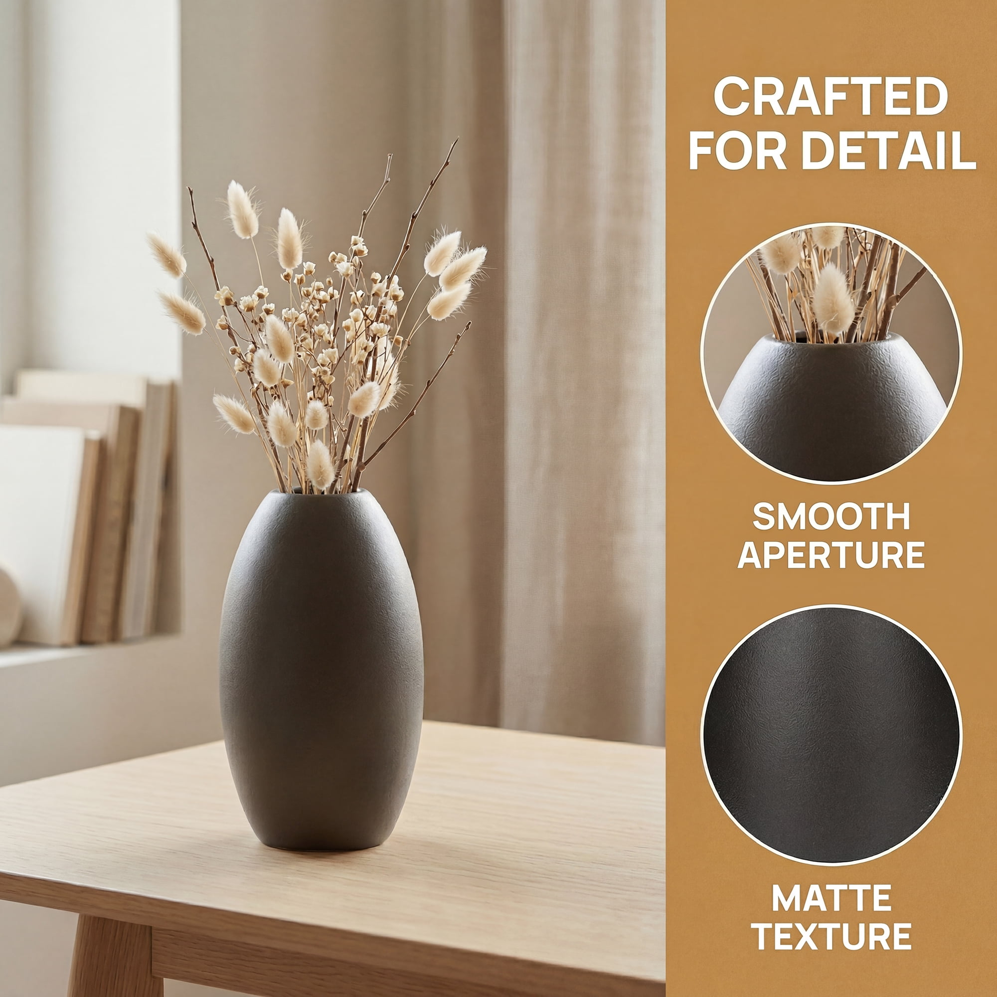 Unique Bargains Modern Ceramic Ribbed Flower Vase for Boho Black 3.5"L x 3.5"W x 6.1"H