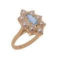 thumbnail image 1 of LBG British Made 10k Rose Gold Natural Aquamarine & Cultured Pearl Womens Statement Ring - 33 size options - Size 10, 1 of 6