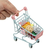 Mini Shopping Cart, Tiny Shopping Cart Trolley Miniature Grocery Supermarket Handcart Small Basket with Wheels for Pretend Play Dolls Storage Store Toy Dollhouse Gift, Blue Pink