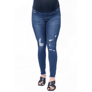27.5 Inseam Distressed Skinny Over Belly Band Maternity Jean