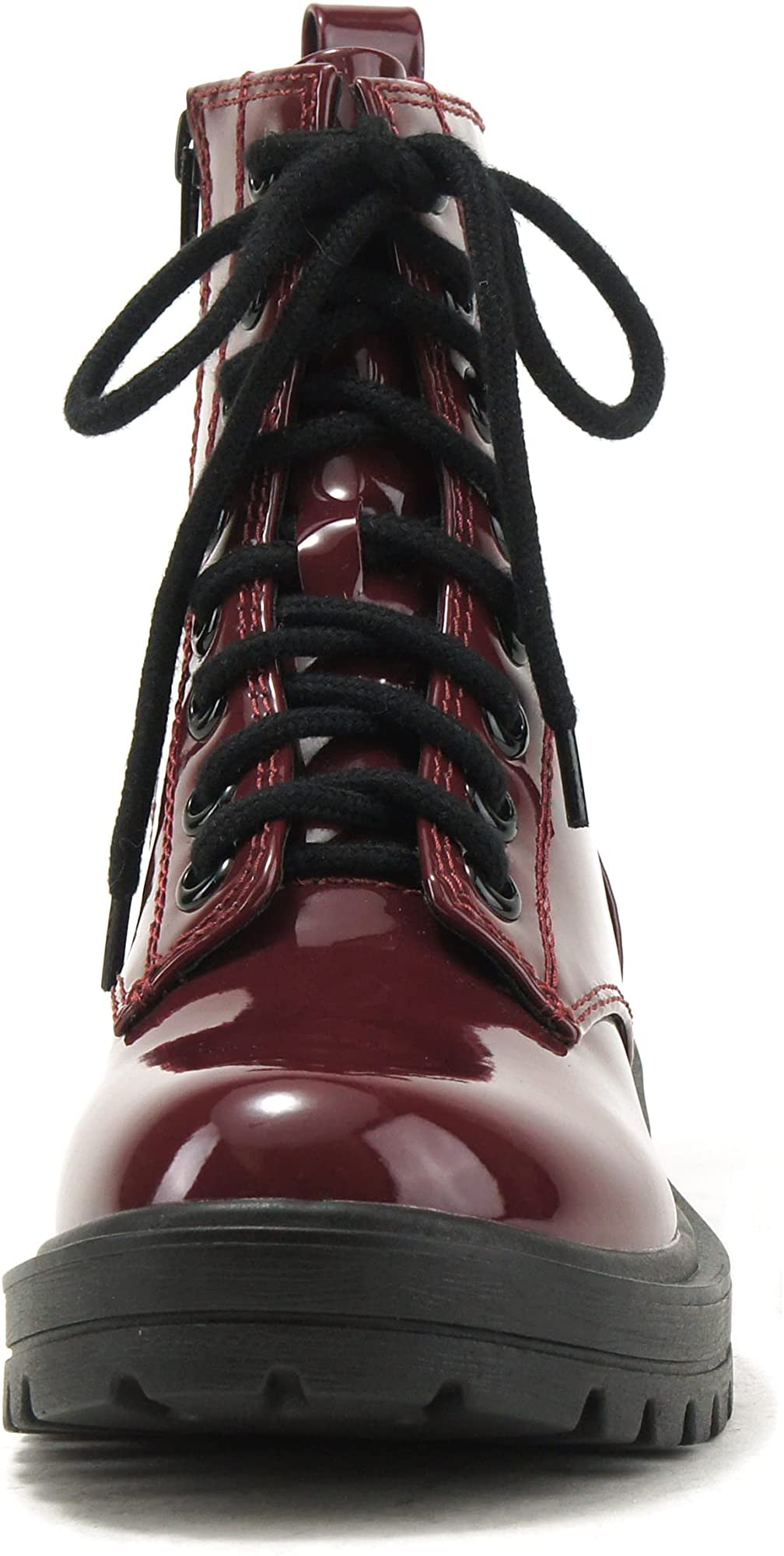 Soda Women Combat Army Military Motorcycle Riding Platform Lug Boots Side Zipper FIRM-S Vino Wine Burgundy Patent 10 - image 3 of 4