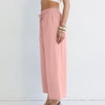 thumbnail image 4 of PIWHJQK Women Casual Drawstring Capris Shorts Women's Solid Elastic Waist Drawstring Cotton Linen Like Long Pants Bottoms, 4 of 5