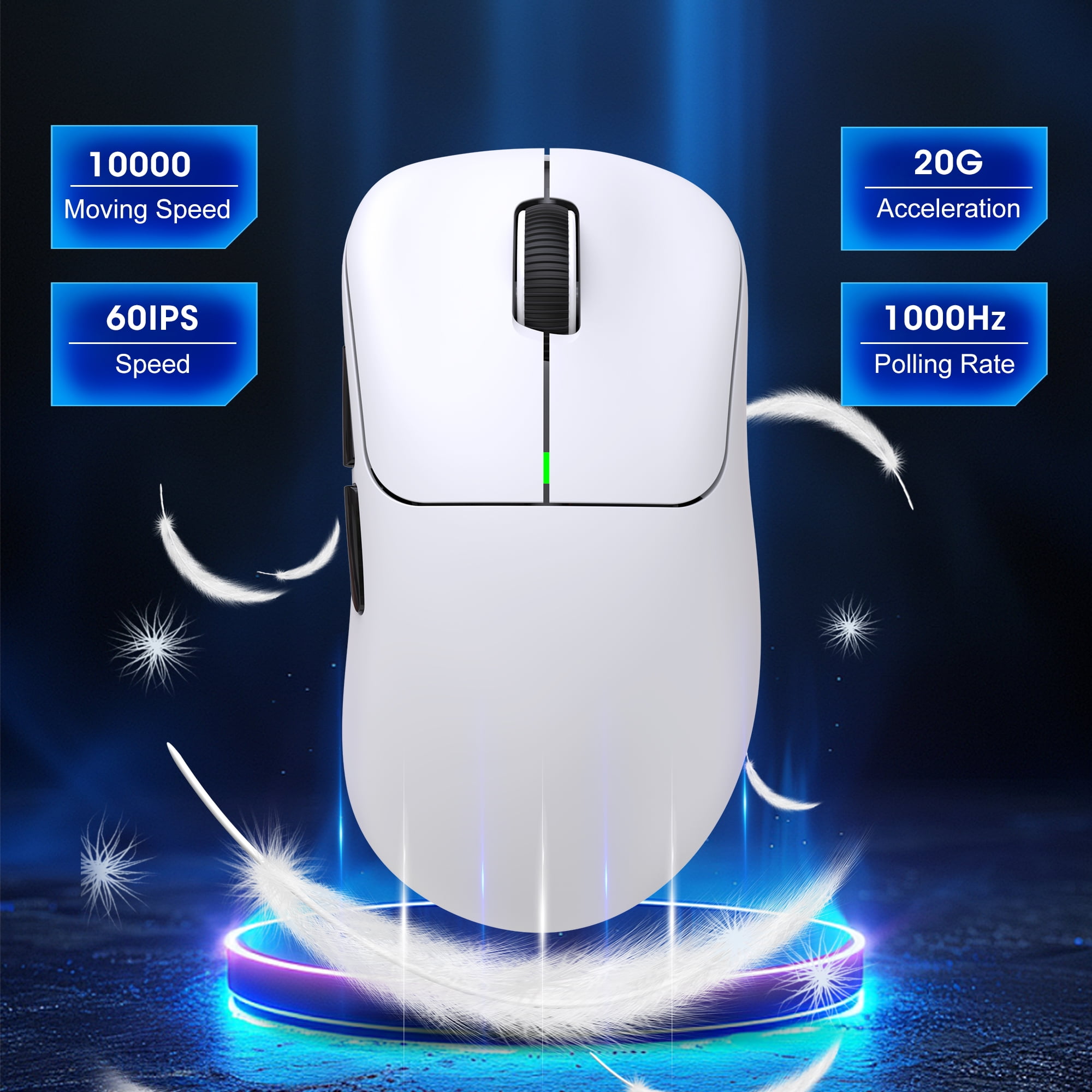 Wireless Gaming Mouse with 57g Lightweight Design,10000DPI,3 Mode USB-C/2.4G/Dual Bluetooth 5.3,Portable Rechargeable Mouse for PC/Mac/Laptop Gamer/White