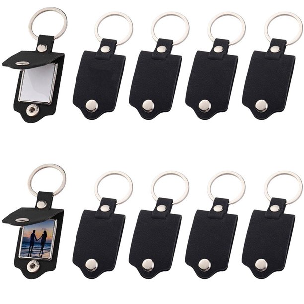 10 llaveros en blanco con impresión por sublimación, foto y texto personalizables, color negro.