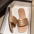 thumbnail image 3 of Zunfeo Slide Sandals for Women Summer Slip On Flat Sandals Casual Leather Beach Slipper New Arrivals Gold 6.5, 3 of 11