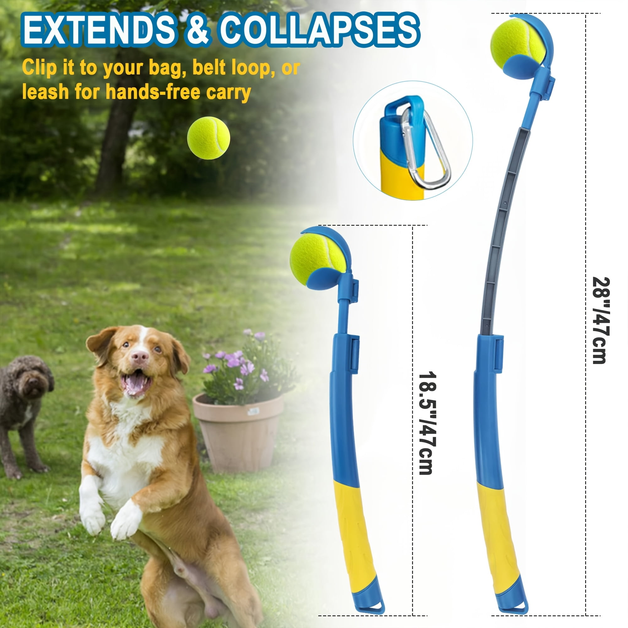 Pets Dog Ball Launcher - Ergonomic Tennis Ball Thrower for Dogs 20-60 lbs - Includes Tosser and (1) 2.5 Inch Balls for Fetch Dog Fetch Ball Thrower