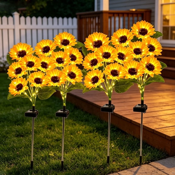 Sunflower Solar Outdoor Lights, Waterproof Solar Landscape Decor Lights for Yard (4Piece)