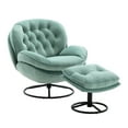 thumbnail image 3 of Velvet Swivel Accent Chair with Ottoman Set, Modern Upholstered Lounge Chair Lazy Sofa with Footrest, Comfy Armchair with Metal Base Frame for Living Room Bedroom Home Office, Teal, 3 of 9