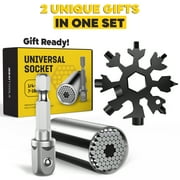 JEEXI Universal Socket + Snowflake Multitool Gifts for Men Dad - 2 Pack, Socket Set with Power Drill Adapter Cool Stuff, Super Universal Socket Grip Gadgets for Men, Tool for Men Women Husband