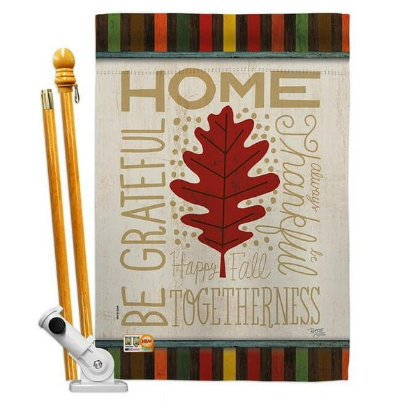 Breeze Decor BD-HA-HS-113079-IP-BO-D-US18-WA 28 x 40 in. Home Be Grateful Fall Harvest & Autumn Impressions Decorative Vertical Double Sided House Flag Set with Pole Bracket Hardware