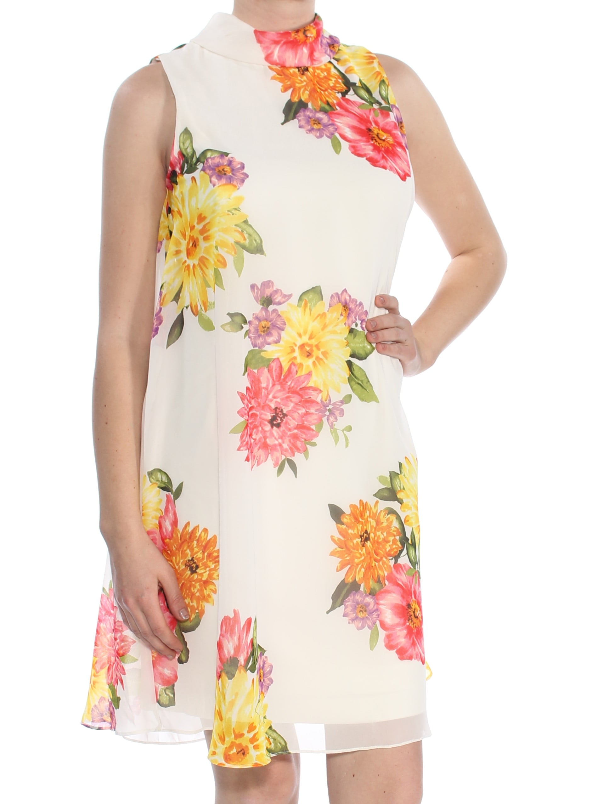 Jessica Howard JESSICA HOWARD Womens Yellow Floral Print Moc Sleeveless Above The Knee Shift