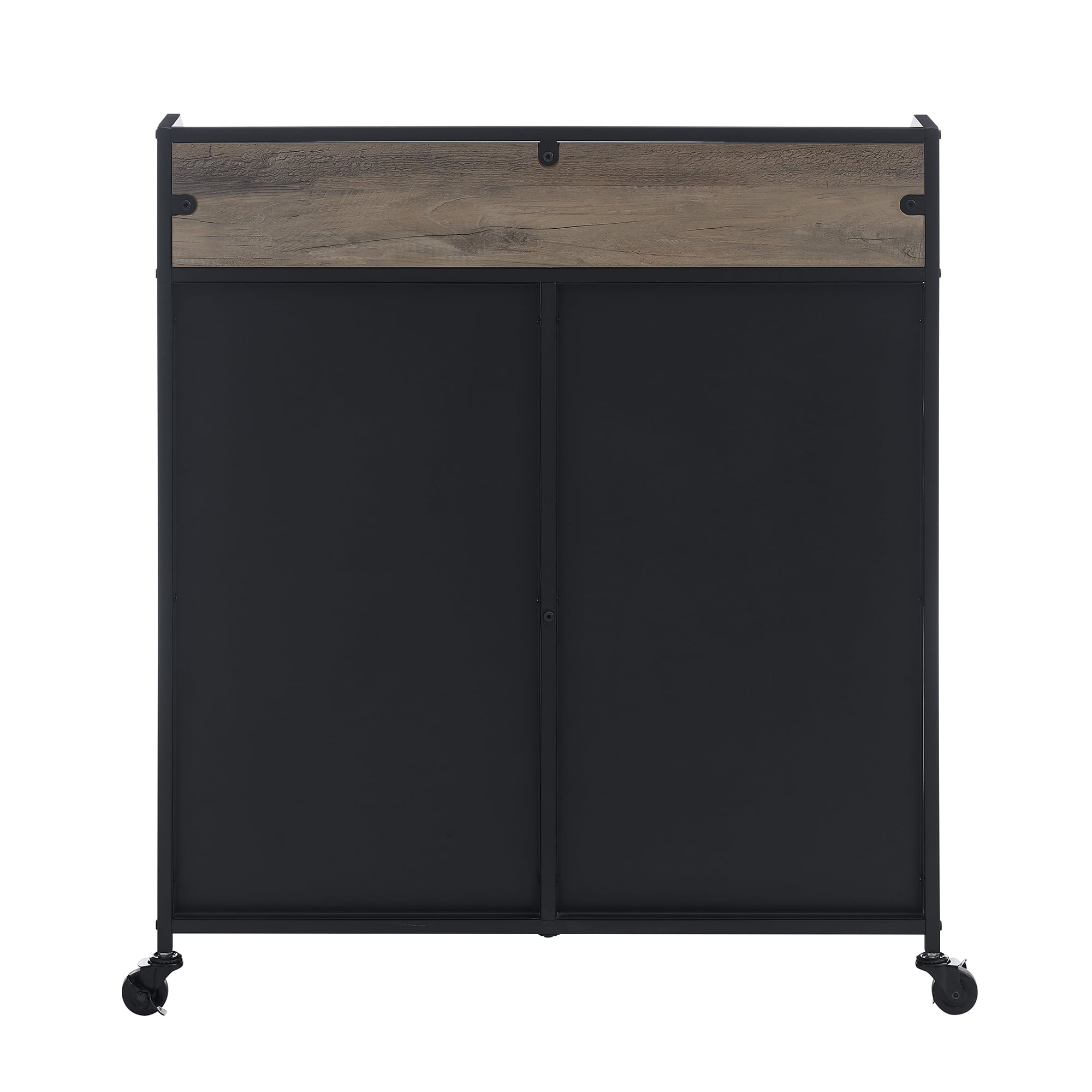 Walker Edison Industrial Bar Cabinet with Wheels, Grey Wash