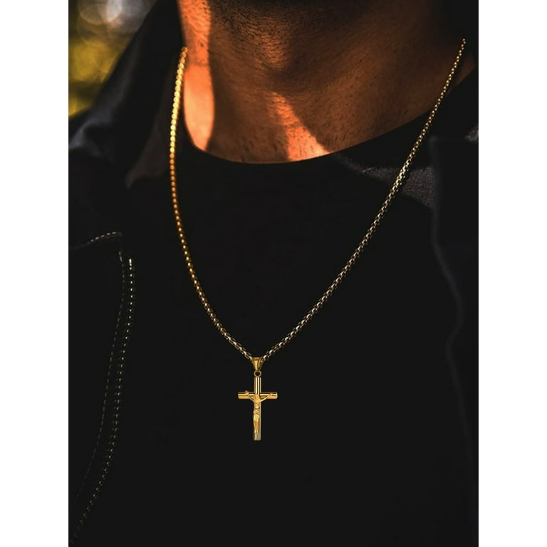 FaithHeart Cross Pendant Crucifix Necklace Mens Gold Plated