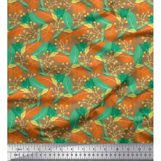 Soimoi Poly Georgette Fabric Berries & Autumn Leaves Decor Fabric Printed Yard 52 Inch Wide