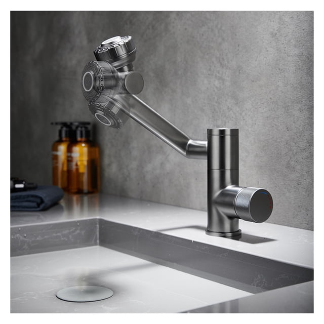 Robinet Pliant Universel Affichage Numérique Chaud et Froid Robinet en Acier Inoxydable avec Grand Angle Rotation Pulvérisation Double Fonction, Installation Sans Effort