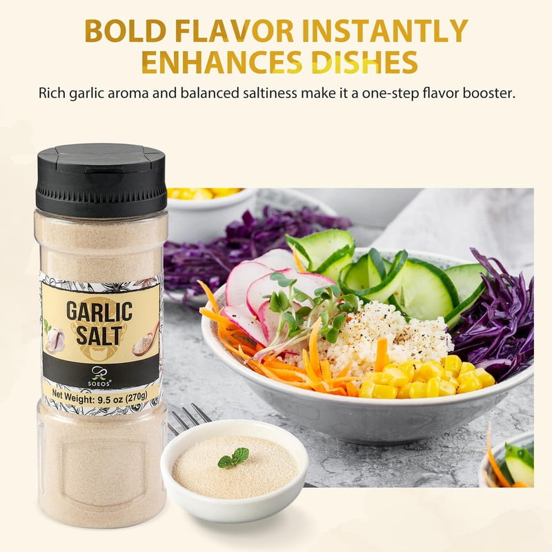 Soeos Garlic Salt 270g/9.5oz, 2 Packs, Total of 19 oz