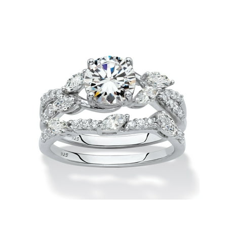 - Round Cubic Zirconia 2-Piece Vine Wedding Ring Set 2.42 TCW in Platinum over Sterling Silver