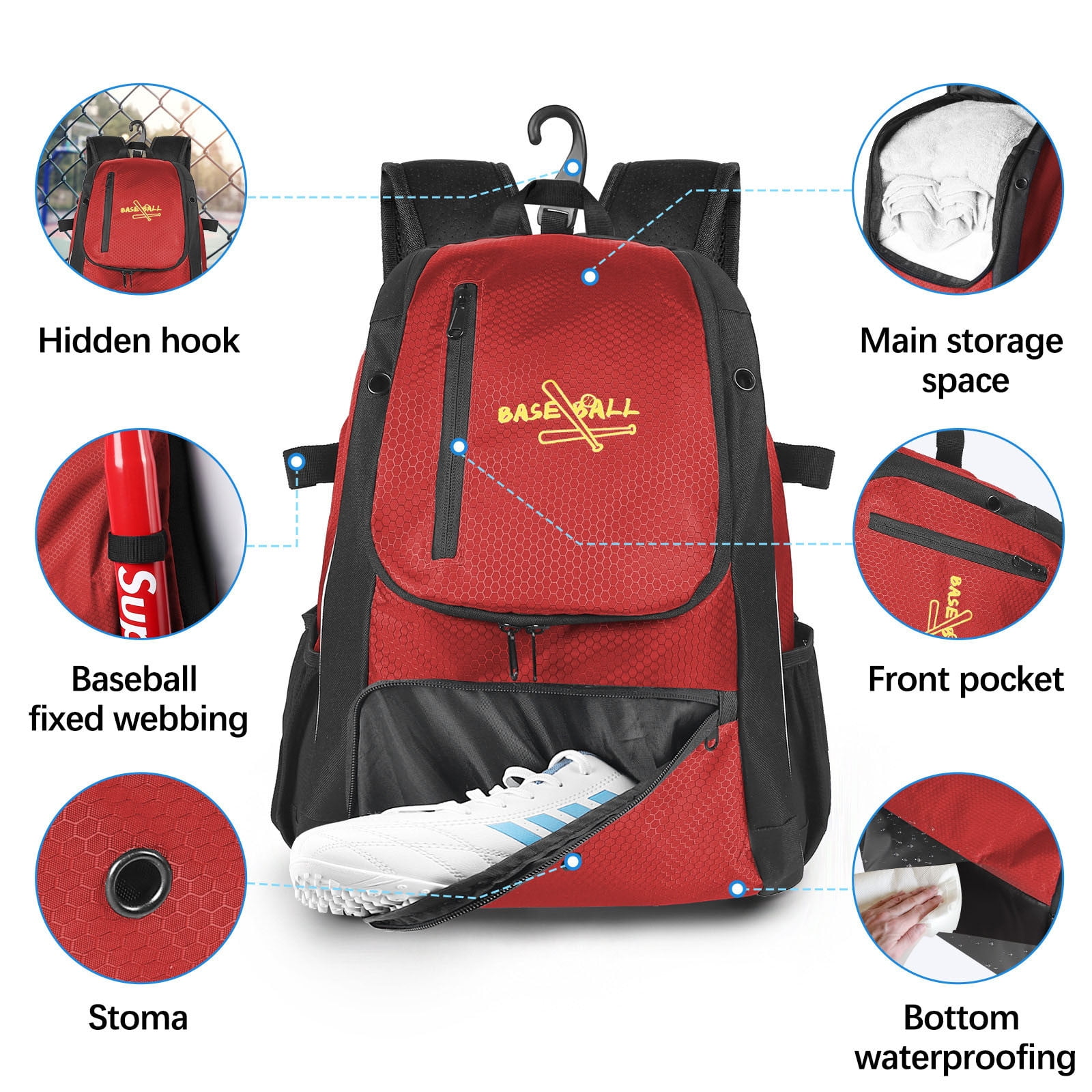 hengsof Baseball Bag,Backpack for Baseball, T-Ball & Softball Equipment & Gear,Softball Bag with Shoe Compartment Swimming Pool Accessories