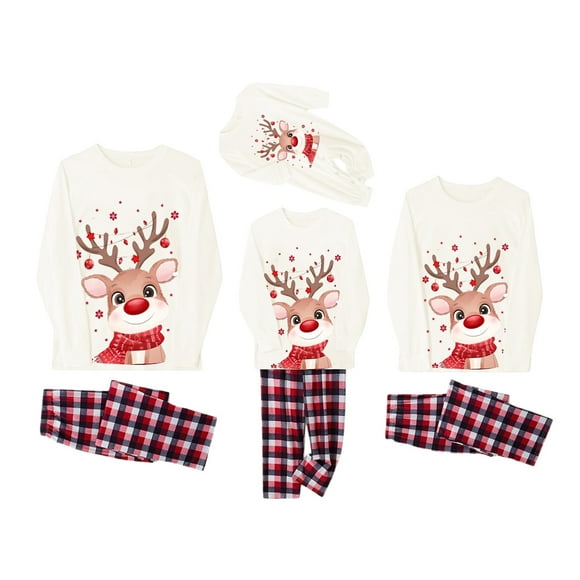 SGMVNU Family Christmas Pajamas Matching Sets Xmas PJ'S for Womens Mens Kids Holiday Home Sleepwear Set Jammies(Mom,White,Size M)