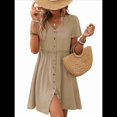 thumbnail image 1 of Vestido Bohemio de Fiesta para Mujer, de Corta, con Botones y Cuello en V, con Bolsillos, Color Albaricoque M, 1 of 6