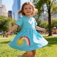 thumbnail image 2 of MEZZALL Girls Rainbow Printed Summer Dress Short Sleeve O-Neck Adorable Dresses, 2 of 9