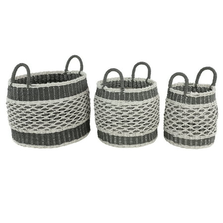 DecMode 18", 17", 16" Gray Plastic Bohemian Storage Basket, 3 - Pieces