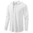thumbnail image 2 of USNSM Men's Distressed Lace Up Hooded Shirts Vintage Design Long Sleeve Hoodie Pullover Drawstring Casual Shirts Top White S, 2 of 8