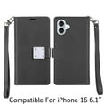 thumbnail image 2 of For iPhone 16 6.1 inch Wallet ID Card Holder Case Cover - Black, 2 of 4