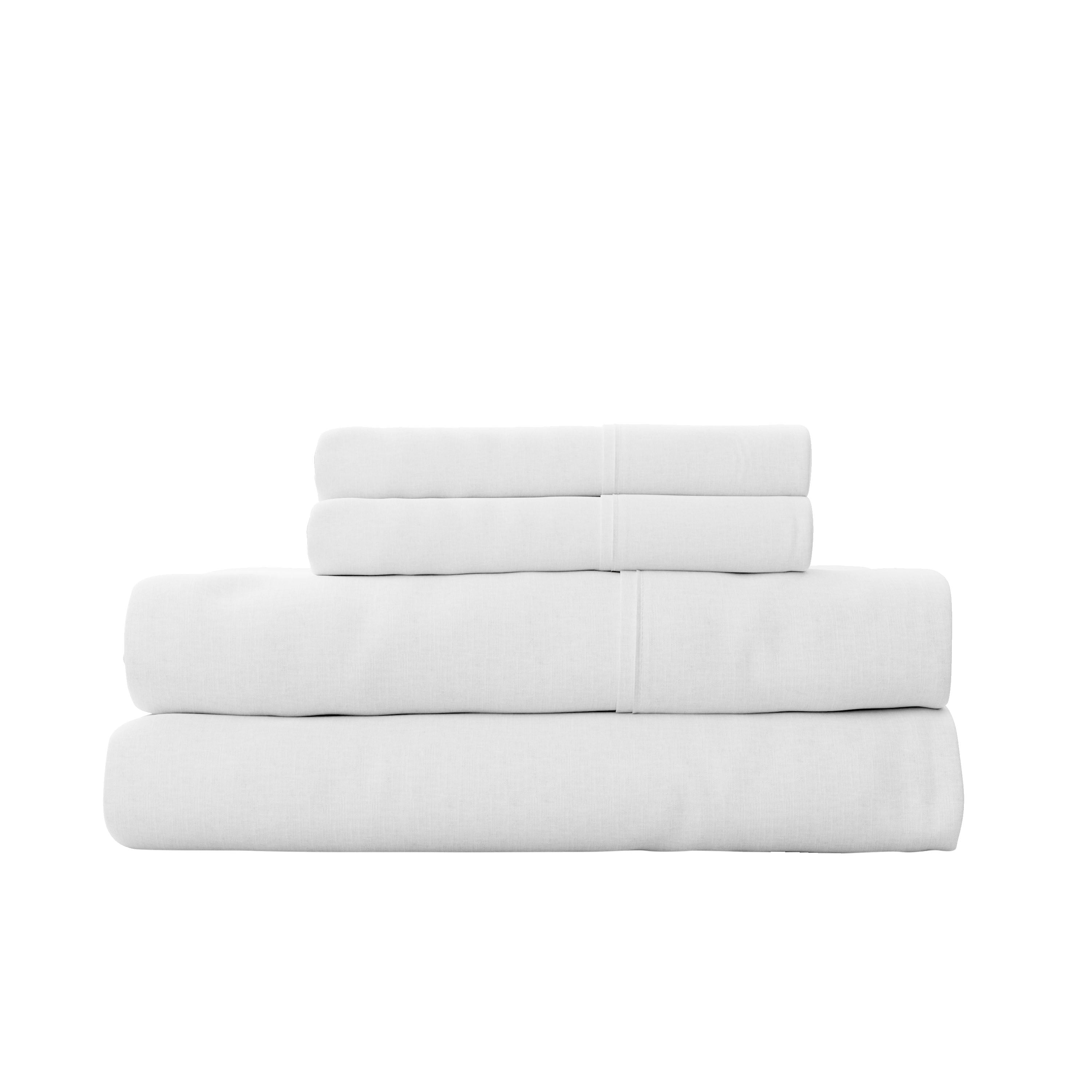 Seed & Stone Recycled Cotton Percale Bed Sheet Set, Soft, with Deep Pockets, Queen, White, 4-Piece